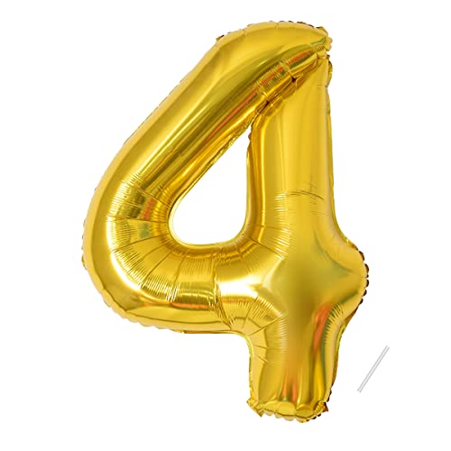 Geburtstag zahlen luftballon 4 jahre | Gold Folienballon 3 XXL -Riesen Folienballon in 40" - 101cm Geburtstagsdeko - Ballon Zahl Deko zum Geburtstag .Fliegt mit Helium von Partyhausy