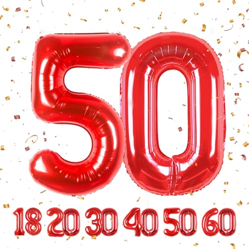 Geburtstag zahlen luftballon 50 jahre | Folienballon Rot- Folienballon in 40"-101cm Geburtstagsdeko - Ballon Zahl Deko zum Geburtstag fliegt mit Helium für Männer Frauen 50.Geburtstagsparty Jubiläum Geburtstag zahlen luftballon 50 jahre | Folienballon Rot- Folienballon in 40"-101cm Geburtstagsdeko - Ballon Zahl Deko zum Geburtstag fliegt mit Helium für Männer Frauen 50.Geburtstagsparty Jubiläum von Partyhausy