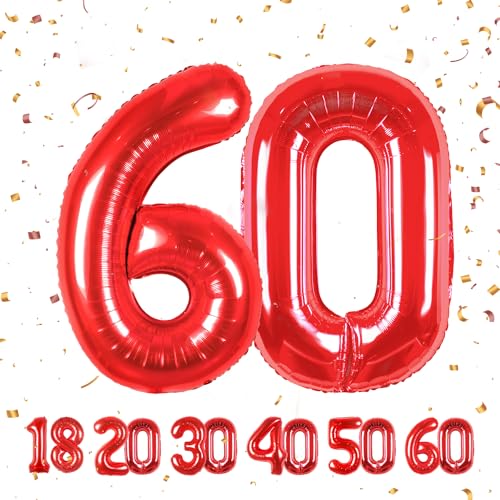 Geburtstag zahlen luftballon 60 jahre | Folienballon Rot- Folienballon in 40"-101cm Geburtstagsdeko - Ballon Zahl Deko zum Geburtstag fliegt mit Helium für Männer Frauen 60.Geburtstagsparty Jubiläum von Partyhausy