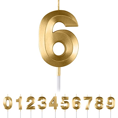 Geburtstagskerzen Zahlen 6,Gold Geburtstagskerzen , 3D Diamant Form Kuchen Kerzen Zahl 0 1 2 3 4 5 6 7 8 9 Glitzer Kuchen Topper Dekoration für Hochzeit Geburtstag Jubiläum von Partyhausy