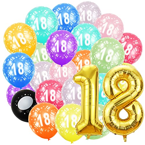 18 Geburtstag Deko Mädchen Junge und 20Pcs 30cm ballons- Folienballon in 40"-101cm Geburtstagsdeko - Ballon Zahl Deko zum 18 Geburtstag fliegt mit Helium für Männer Frauen von Partyhausy