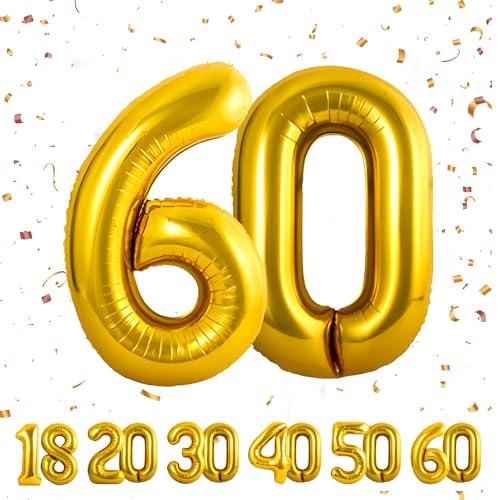 Zahlen luftballon 60 jahre | Gold Folienballon-40"60 Geburtstagsdeko -60 Ballon Zahl Deko zum Geburtstag fliegt mit Helium 60.Geburtstag für Männer Frauen 60.Geburtstagsparty Jubiläum von Partyhausy