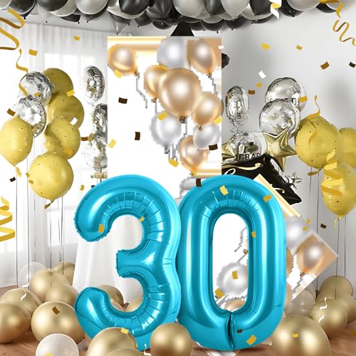 Zahlen luftballon 30 jahre | Blau Folienballon-40"30 Geburtstagsdeko -30 Ballon Zahl Deko zum Geburtstag fliegt mit Helium 30.Geburtstag für Männer Frauen 30.Geburtstagsparty Jubiläum von Partyhausy