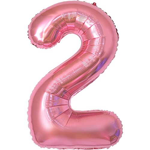 zahlen luftballon 2 jahre Geburtstag folienballon 2 XXL-Riesen Folienballon in 40" - 101cm Geburtstagsdeko - Ballon Zahl Deko zum Geburtstag - fliegt mit Helium (rosa 2) von Partyhausy