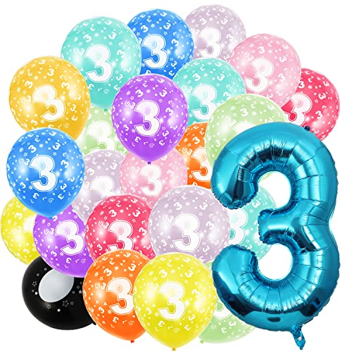 zahlen luftballon 3 jahre Geburtstag folienballon 3 XXL-Riesen Folienballon in 40" - 101cm Geburtstagsdeko - Ballon Zahl Deko zum Geburtstag - fliegt mit Helium (Blue balloon set:3) von Partyhausy