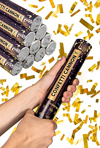 Partyjoker 10 Konfettikanonen Gold - Einfach & Sicher zu Bedienen - 5-8 Meter langen Konfettistrahl - Für Innen und Draußen von Partyjoker