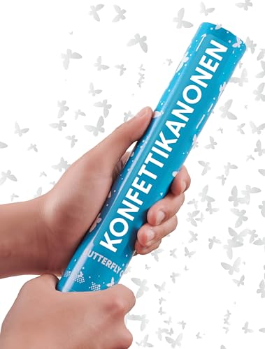 Partyjoker 10 Konfettikanonen Schmetterling Weiß – Biologisch abbaubares FSC® Konfetti – Einfach & Sicher zu Bedienen – 5-8 Meter Konfettistrahl Confetti von Partyjoker