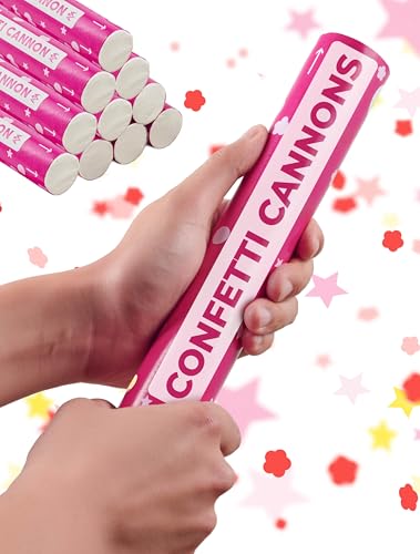 Partyjoker 10 Konfettikanonen für Kinder Geburtstag für Mädchen – mit Sternen Konfetti in Pink Rosa – FSC®-zertifiziertes Biologisch Abbaubares – Einfach und Sicher - Pink-Themed Birthday Confetti von Partyjoker