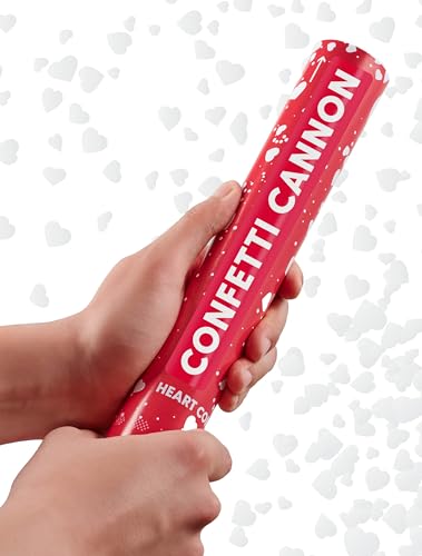 Partyjoker 5 Konfettikanonen Herzen Weiß für Hochzeit - aus Biologisch Abbaubarem FSC Konfetti – Einfach und Sicher - 5-8 Meter Konfettistrahl - White von Partyjoker