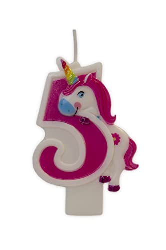 Partyland Einhorn Geburtstagskerze für Mädchen und Jungen Zahlen 0 1 2 3 4 5 6 7 8 9 Einhorn Geburtstagskerze 9 cm (Nummer 5) von Partyland