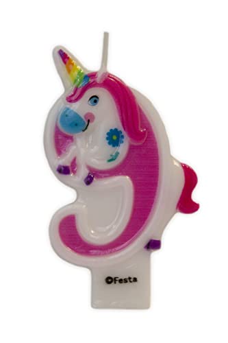 Partyland Einhorn Geburtstagskerze für Mädchen und Jungen Zahlen 0 1 2 3 4 5 6 7 8 9 Einhorn Geburtstagskerze 9 cm (Nummer 9) von Partyland