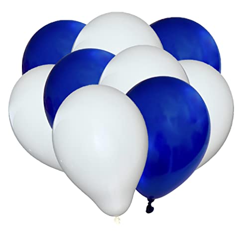 50 Luftballons - 27cm - Blau - Weiß - Naturlatex Luftballons für Geburtstage, Kindergeburtstage, Partys, Hochzeiten und Feste, Luft & Helium geeignet, EU Herstellung von Partyloon