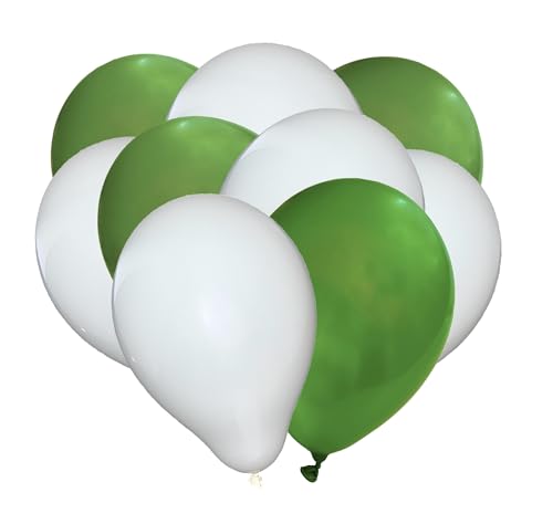 50 Luftballons - 27cm - Grün - Weiß - Naturlatex Luftballons für Geburtstage, Kindergeburtstage, Partys, Hochzeiten und Feste, Luft & Helium geeignet, EU Herstellung von Partyloon