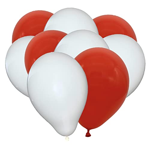 50 Luftballons - 27cm - Rot - Weiß - Naturlatex Luftballons für Geburtstage, Kindergeburtstage, Partys, Hochzeiten und Feste, Luft & Helium geeignet, EU Herstellung - Partyloon von Partyloon