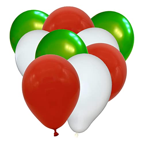 50 Luftballons Metallic - 27cm - Rot-Weiß-Grün - Latex Luftballons für Geburtstage, Kindergeburtstage, Partys, Hochzeiten und Feste, Luft & Helium geeignet, EU Herstellung von Partyloon