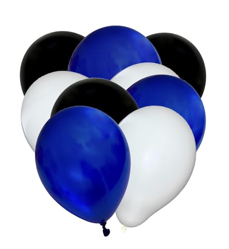 50 Luftballons Metallic - 27cm - Schwarz-Blau-Weiß - Latex Luftballons für Geburtstage, Kindergeburtstage, Partys, Hochzeiten und Feste, Luft & Helium geeignet, EU Herstellung von Partyloon