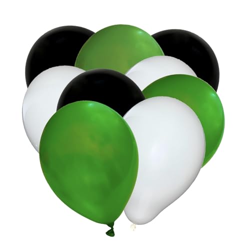 50 Luftballons Metallic - 27cm - Schwarz-Weiß-Grün - Latex Luftballons für Geburtstage, Kindergeburtstage, Partys, Hochzeiten und Feste, Luft & Helium geeignet, EU Herstellung von Partyloon