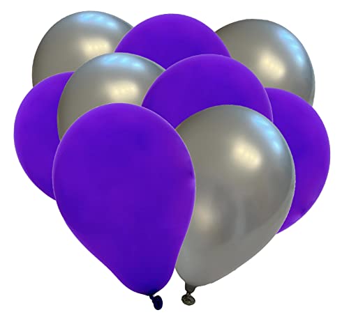 50 Luftballons Metallic - 27cm - Silber-Lila - Latex Luftballons für Geburtstage, Kindergeburtstage, Partys, Hochzeiten und Feste, Luft & Helium geeignet, EU Herstellung - Partyloon von Partyloon