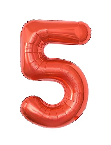PartyNow! XXL Folienballon Zahl für Geburtstag - Luftballon 40" 101 cm - Farbe Rot - Nummer 1 2 3 4 5 6 7 8 9 0 - Fliegt mit Helium (5) von Partynow!