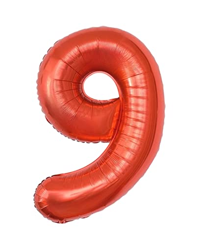 PartyNow! XXL Folienballon Zahl für Geburtstag - Luftballon 40" 101 cm - Farbe Rot - Nummer 1 2 3 4 5 6 7 8 9 0 - Fliegt mit Helium (9) von Partynow!