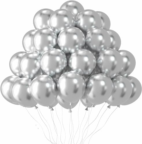 Luftballons Geburtstag [100 Stück] • 30cm Premium Ballons aus 100% Naturlatex • für Luft und Helium • Deko Dekoration Kindergeburtstag Partydeko Party, Farbe: Silber von Partypal