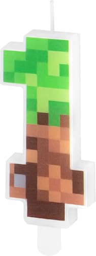 Zahlenkerze * PIXEL + MINER * in den Zahlen 0-9 als Deko für Kindergeburtstag | ca. 9,5x4,5cm, mit Steckfuß | Tortendeko Kinder Geburtstag Geburtstagskerze Kuchen Kerzen, Stil: Zahl 1 von Partypal