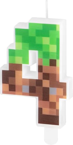 Zahlenkerze * PIXEL + MINER * in den Zahlen 0-9 als Deko für Kindergeburtstag | ca. 9,5x4,5cm, mit Steckfuß | Tortendeko Kinder Geburtstag Geburtstagskerze Kuchen Kerzen, Stil: Zahl 4 von Partypal