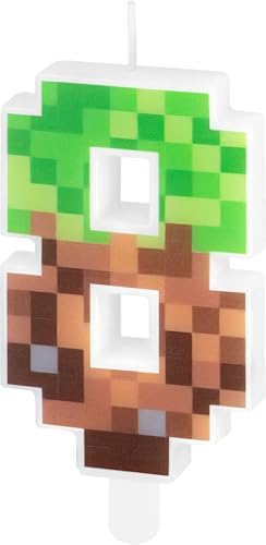Zahlenkerze * PIXEL + MINER * in den Zahlen 0-9 als Deko für Kindergeburtstag | ca. 9,5x4,5cm, mit Steckfuß | Tortendeko Kinder Geburtstag Geburtstagskerze Kuchen Kerzen, Stil: Zahl 8 von Partypal