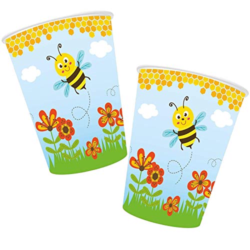 8 Becher * SÜSSE BIENEN * für Kinderparty und Kindergeburtstag | Biene Bee Honig Honigbienen Pappbecher Partybecher Cups Party Set von Partystrolche