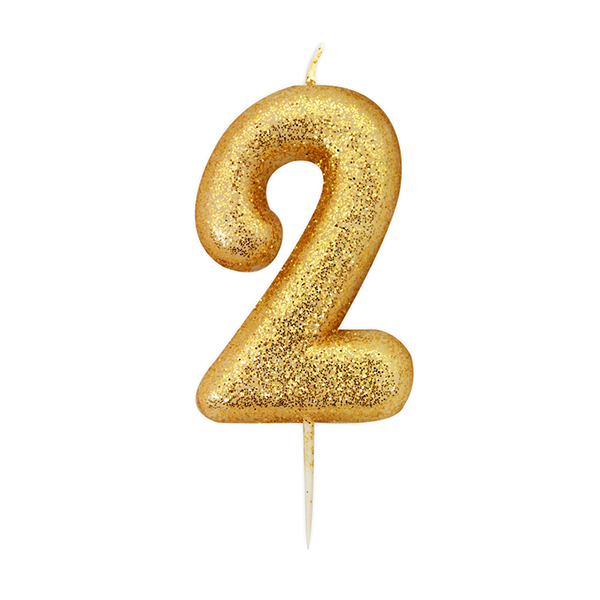 Glitter Kerze Gold Zahl 2, 1 St. Glitter Kerze Gold Zahl 2, 1 St. von Partystrolche