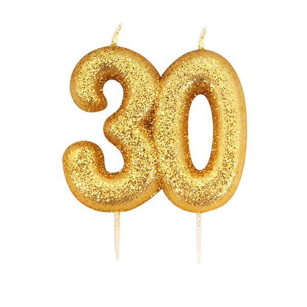 Glitter Kerze Gold Zahl 30, 1 St. Glitter Kerze Gold Zahl 30, 1 St. von Partystrolche
