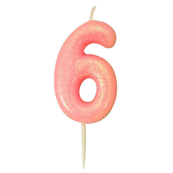 Glitter Kerze Pink Zahl 6, 1 Stk.