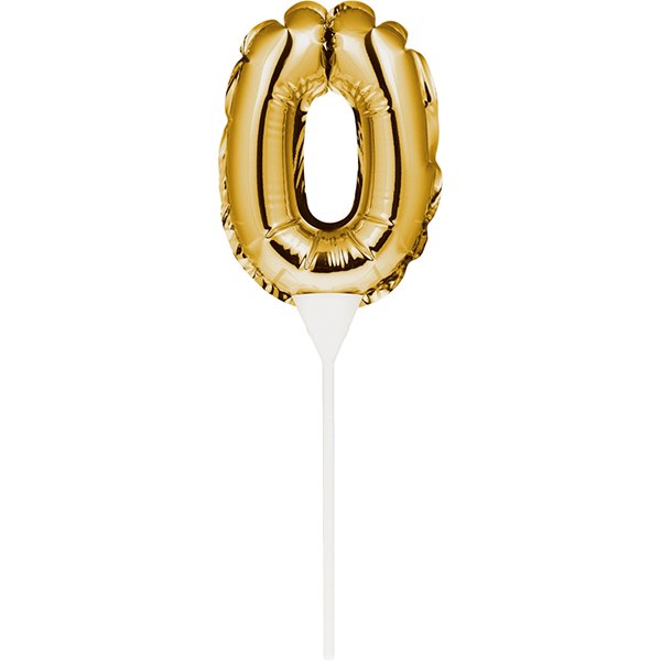 Kuchenpicker Folienballon Gold Zahl 0 von Partystrolche
