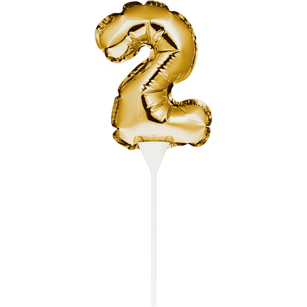 Kuchenpicker Folienballon Gold Zahl 2 von Partystrolche
