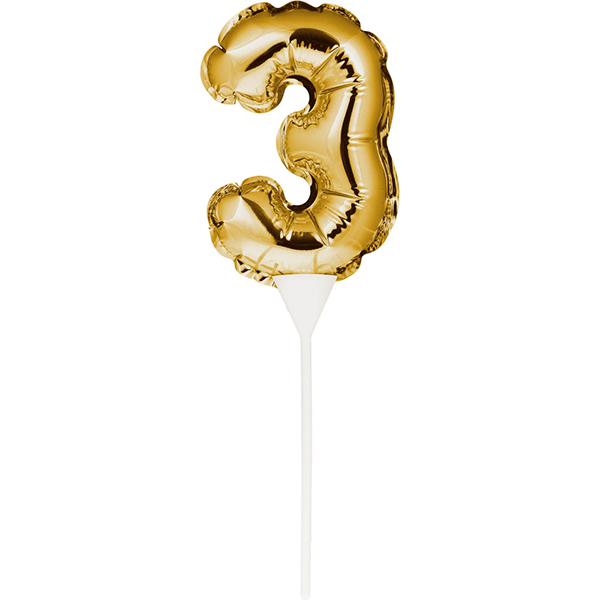 Kuchenpicker Folienballon Gold Zahl 3 von Partystrolche