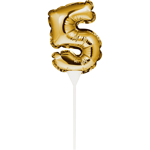 Kuchenpicker Folienballon Gold Zahl 5 von Partystrolche