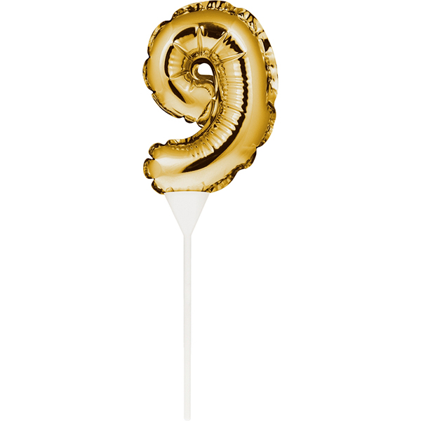 Kuchenpicker Folienballon Gold Zahl 9 von Partystrolche
