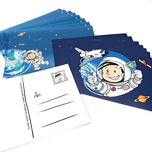 Partystrolche 16-teiliges Einladungskarten Set * Astronaut FLO * für Kindergeburtstag oder Mottoparty // bestehend aus 8 Einladungen und 8 Umschlägen | Einladung Invites Space Weltraum Weltall All von Partystrolche