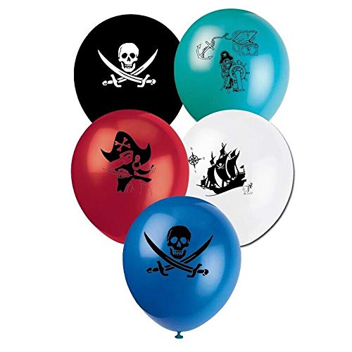 Partystrolche 8 Luftballons * Piraten * für Kindergeburtstag und Mottoparty | 97cm Umfang | Luftballon Ballons Deko Motto Kinderparty Pirates Totenkopf Skull Kinderpiraten von Partystrolche