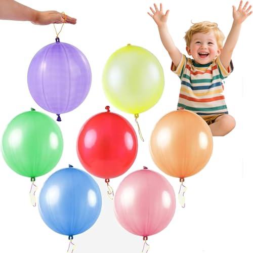 10 Stück Große Punch Luftballons Robuste Perforierte Luftballons 18 Zoll/45 cm Perforierte Ballons mit Elastischen Band Groß Latex Punch Luftballons Bunte Luftballons für Kinder (Farbig, 18zoll) von Partyzeit