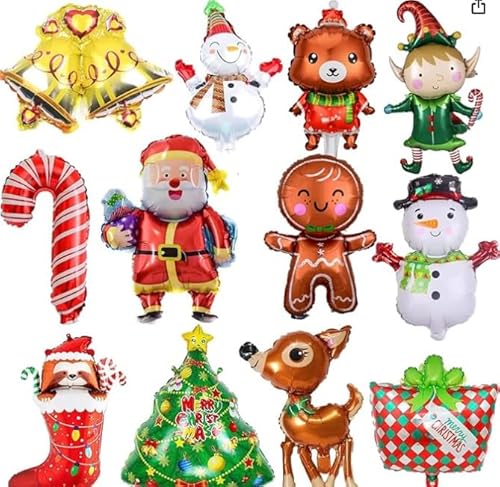 12 Stück Mini Weihnachtsballons Luftballons Kinder Weihnachtsdeko Folienballons Helium Christmas Balloons für Weihnachten Neujahr Geburtstag Party Deko (Weihnachten) von Partyzeit