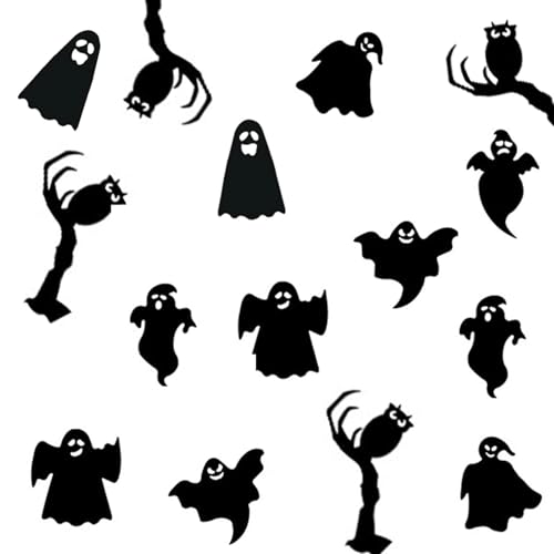 16 Stk Gespenster Aufkleber - Geister Deko Halloween Party mit Klebepunkte, Halloween Deko Gruselig, 3D Deko Gespenst Sticker Schwarz,fur Fenster Wände (Gespenst) von Partyzeit
