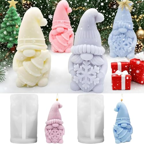 2 Stück Silikonformen Gießformen Weihnachten,Silikonform Weihnachten Wichtel,Handwerk Kerzenform Silikon,3D Weihnachtsmann Silikonformen Gießformen,Gips Zum Gießen für Kerzen,Seife (Wichtel) von Partyzeit
