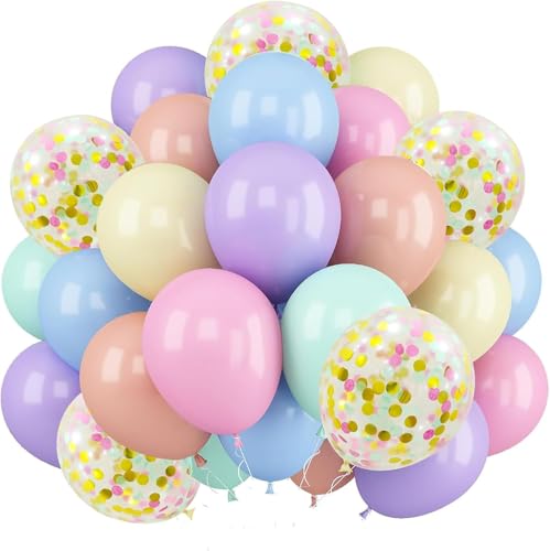 30 Stück Luftballons Macaron,12 zoll Luftballons Pastell,Konfetti Bunte Luftballon Helium Ballon für Mädchen Frau Geburtstag Boho Hochzeit Jugendweihe Verlobung Babyparty (Makaron) von Partyzeit