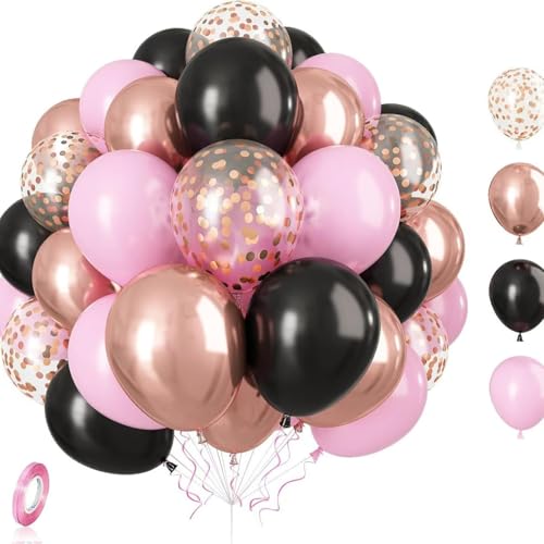 30 Stück Luftballons Rosegold Retro Rosa, Altrosa Schwarz Luftballon Set, Konfetti Vintage Rosa Helium Ballon für Mädchen Frau Geburtstag Boho Hochzeit Jugendweihe Verlobung Babyparty von Partyzeit