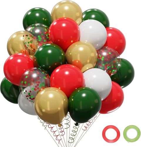 30 Stück Luftballons Rot Grün Gold,12 Zoll Weihnachten Balloon, Konfetti Luftballon Rot Grüne Set,Weihnachtsluftballons Für Party Hochzeit Kinder Mädchen Geburtstag Deko Christmas Party Deko von Partyzeit