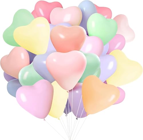 50 Stück Herz Luftballons Pastellfarbig,10 Zoll Bunt Herzballons Hochzeit,Latex Herzluftballons,Luftballons Geburtstag Dekoration,für Hochzeit/Verlobung/Valentinstag (Macaron, 50 St.) von Partyzeit