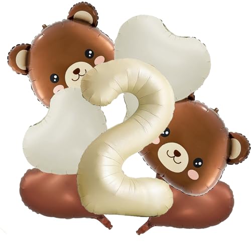 Bär Geburtstagsdeko 1 Jahr Junge Mädchen, 7 Stk Luftballon 1. Geburtstag, Bären Deko 1. Geburtstag Jungen, Bär Luftballons und Herz Folienballon 1 Geburtstags Deko (2 Jahr alt) von Partyzeit