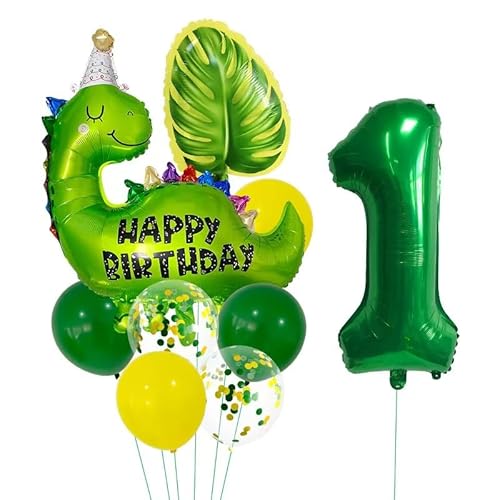 Dino Geburtstagsdeko 1 Jahr Junge, Dinosaurier Luftballon 1. Geburtstag Junge Mädchen, Dino Geburtstag Deko 1 Jahr, Kids Dinosaurier Happy Birthday Ballons 1 (Grün) von Partyzeit