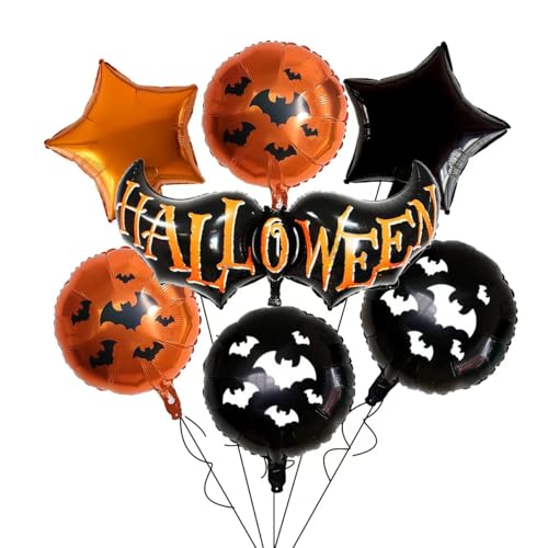 Halloween Luftballons - Die Spinnenkönigin und 5 Stück Schwarze Spinnen Ballons, Folienballon für Party Deko, Horror Luftballon Geschenk,Halloween Party Luftballon für Kinder Erwachsene (7 Stück Set) von Partyzeit